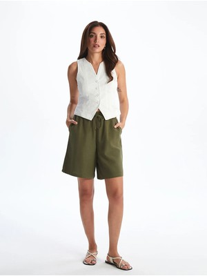 Lc Waikiki Yeni Sezon Beli Lastikli Keten Karışımlı Kadın Şort