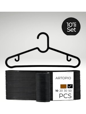 Artopio Elbise Askısı Fular Askısı Gömlek Tişört Askısı Kırılmaz 10 Adetli Set Siyah 10 Siyah