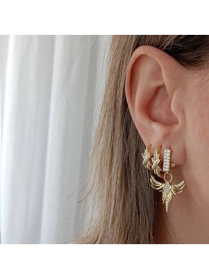 Lente Aksesuar Kadın Xuping Gold Anka Taşlı Geometrik Küpe Kombini