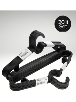 Artopio Elbise Askısı Fular Askısı Gömlek Tişört Askısı Kırılmaz 20 Adetli Set Siyah 20 Siyah