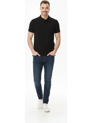 Civetta Erkek Pike Kumaş Düğmeli Yaka Regular Fit Günlük Kısa Kol Tişört T-Shirt - Siyah