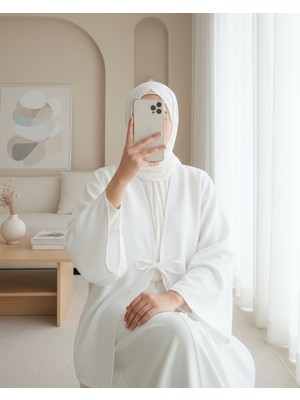 Modamorfo Önü Bağcıklı Poplin Kimono -Beyaz