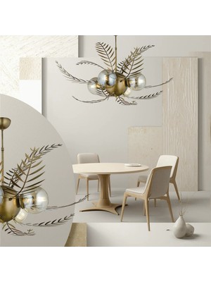 LampaLuce Alekos Modern Tasarım Yapraklı Sarkıt Avize Eskitme Sarı 70x90cm