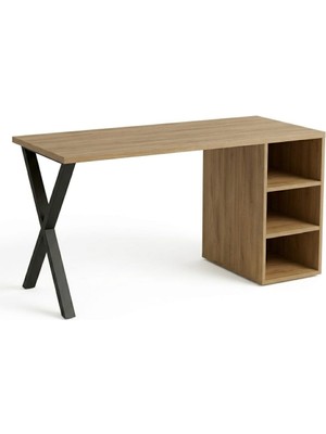 Crean Mobilya Crean Raflı Çalışma Masası - Metal x Ayaklı, Kitaplıklı Bilgisayar Masası 140X60 cm
