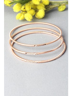 By Barun Ajda Bilezik Kibrit Çöpü Halka 925 Ayar Gümüş 3 'lü Desenli Bilezik