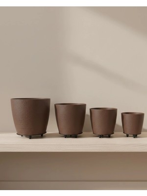 Eco Lounge 4’lü 3D Kahverengi Dekoratif Vazo Seti Modern Ayaklı Şık Saksı Takımı