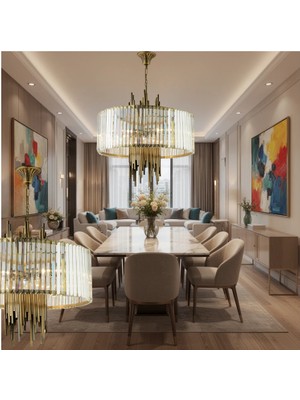 Lampaluce Straordinario Modern Tasarım Salon Sarkıt Avizesi 10'lu Sarı 60 x 100 cm