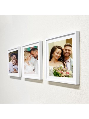 Aley Life Yapışkanlı Beyaz Sök Tak Paspartulu Klasik Kare Çerçeve Set - 3'lü Paket