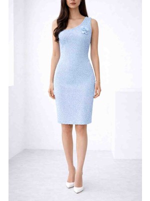 Tek Omuz Çiçek Detaylı Kadın Elbise