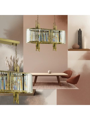 Lampaluce Straordinario Modern Tasarım Salon Sarkıt Avizesi Yemek Masası Üzeri 14'lü Sarı 90 x 100 cm