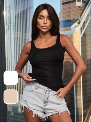 Lirona Kadın Premium Modal Pamuk Tül Biyeli Kalın Askılı Atlet