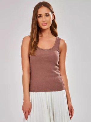 Lirona Kadın Soft Pamuklu Kaşkorse Fitilli Kalın Askılı Atlet Bluz