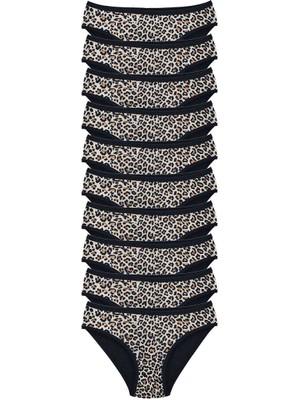 Leopardess 10 Adet Leopar Desenli Likralı Yumuşak Dokulu Kadın Slip Külot