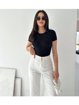 Noa Noa Kadın Kısa Kollu Modal Kumaş Crop T-Shirt