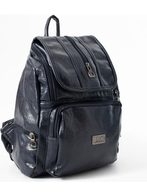 571 Collections Çanta Suni Deri Yıkama Sırt Çantası (Poliüretan) Lacivert MODEL:(571-14-16J)