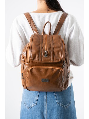 571 Collections Çanta Suni Deri Yıkama Sırt Çantası (Poliüretan) Lacivert MODEL:(571-14-16J)