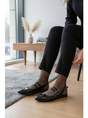 Enoch Kadın Çift Bantlı Rugan Mary Jane Slingback Zarif Babet