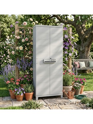 Evinizin Atölyesi Gri 2 Kapılı Büyük Plastik Dolap, Bahçe Dolabı, Balkon Dolabı, Plastik Dolap 66X36X170