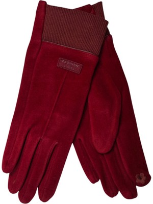 Suyutti Spteks Yetişkin Bayan Kırmızı Renk Süet Nubuk Teksan Amblem Figürlü Dokunmatik Kışlık Eldiven
