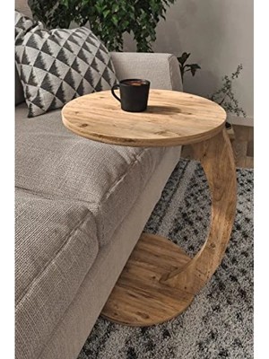 Esranın Dünyası Tekerlekli C Şeklinde Modern Koltuk Sehpası - Atlantik Çam