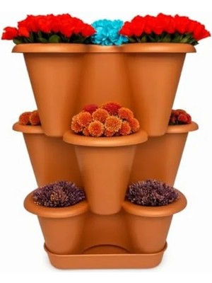 Esranın Dünyası 3 Katlı Dekoratif Saksı Seti - Yonca Tasarımı, 26.5 x 26.5 cm