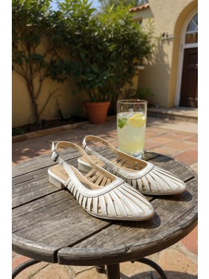 Enoch Kadın Kafes Örgü Detaylı Slingback Beyaz Babet