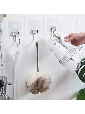 Esranın Dünyası Krom Yapışkan Kancalar - 3'lü Set, Duvar Askıları, Banyo ve Mutfak Için