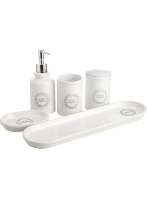 Esranın Dünyası Vintage Tarzı 5'li Banyo Seti - %100 Seramik
