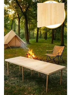 Esranın Dünyası Katlanır Bahçe ve Piknik Masası - 75X200 cm Ham Naturel