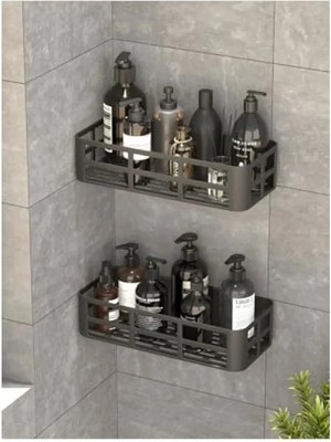 Esranın Dünyası 2'li Yapışkanlı Banyo Rafı Seti - Antrasit Renk