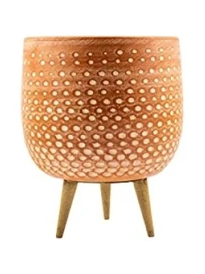 Esranın Dünyası Beyaz Nokta Desenli Toprak Saksı - 3 Ayaklı - 19 Cm, Estetik Tasarım