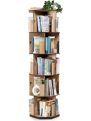 Esranın Dünyası 360° Döner Modern Ahşap Kitaplık – 5 Raflı