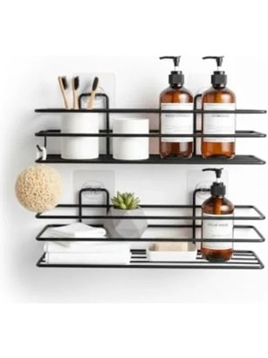 Esranın Dünyası 2 Adet Yapışkanlı Siyah Banyo ve Mutfak Rafı - Delmeden Montaj