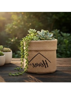 Esranın Dünyası Doğal Jüt Saksı Kılıfı, 14CM Çap, 15CM Yükseklik