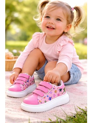 Almira Anne Bebek Kız Çocuk Spor Ayakkabı Kırmızı Pembe Renkli Baskılı Kaymaz Taban