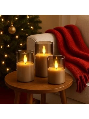 Esranın Dünyası 3200K Sıcak Işık ile 3’lü LED Mum Seti, Pilli