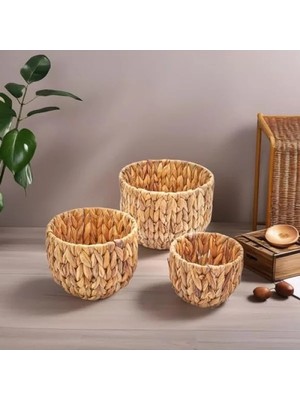 Esranın Dünyası 3'lü El Yapımı Doğal Hasır Saksı Seti