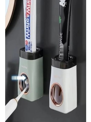 Esranın Dünyası Yüksek Kaliteli Otomatik Diş Macun Sıkacağı ve Diş Fırçası Tutucu, Yapışkanlı Banyo Organizer