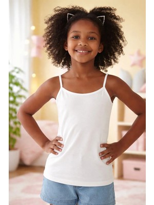 Almira Anne Bebek Kız Çocuk Askılı Atlet Beyaz 6-11 Yaş