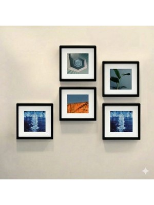 Aley Life Yapışkanlı Siyah Sök Tak 21 X21 cm Paspartulu Klasik Kare Çerçeve Set - 5'li Paket