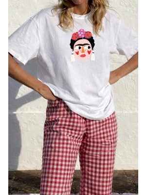 Monila Kadın Premium Kumaş Frida Baskılı Oversize T-Shirt