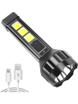 Esranın Dünyası USB Şarjlı Güçlü El Feneri - Cob Yan Işık