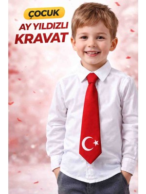 Ayyıldız Baskılı Kırmızı Çocuk Kravatı