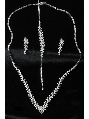 By Barun Su Yolu Yuvarlak Kolye Küpe Bileklik Set 925 Ayar Zirkon Taşlı Beyaz Silver Abiye Düğün Nişan Kına ST-0003