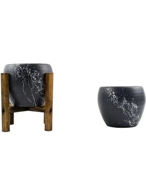 Esranın Dünyası Mermer Efektli Gri Beyaz Toprak Saksı - Ikili Set