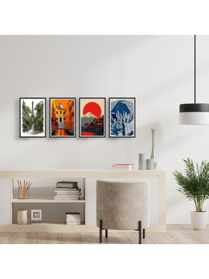 TASARIM ŞEYLER Dünya Şehirleri Serisi - 4 Parçalı Sanatsal Mdf Tablo Seti (Paris-Ny-Japonya-Venedik)