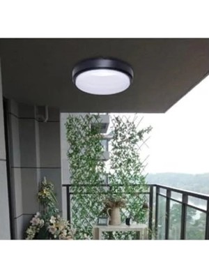 Esranın Dünyası Enerji Tasarruflu Yuvarlak Balkon ve Teras Lambası, 15W Beyaz Işık (Siyah)