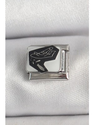 İlk El Grup 316L Çelik Gümüş Renk Beyaz Siyah Uçak Işlemeli Portre Model Nomination Charm - TJ-BC1395 Ieg