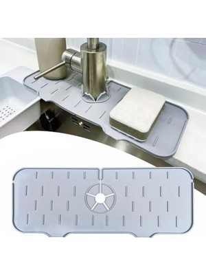 Esranın Dünyası Kaymaz Silikon Musluk Sıçrama Önleyici Ped, Gri, 37X14 cm