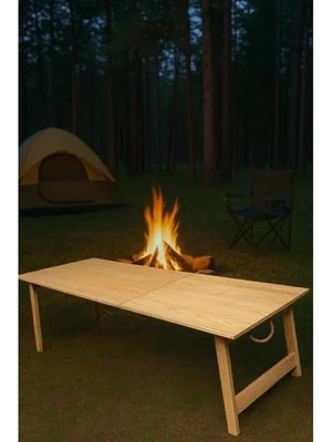 Esranın Dünyası Katlanır Sabit Ayaklı Bahçe Masası - 70X150 Cm, Ham Naturel Renk